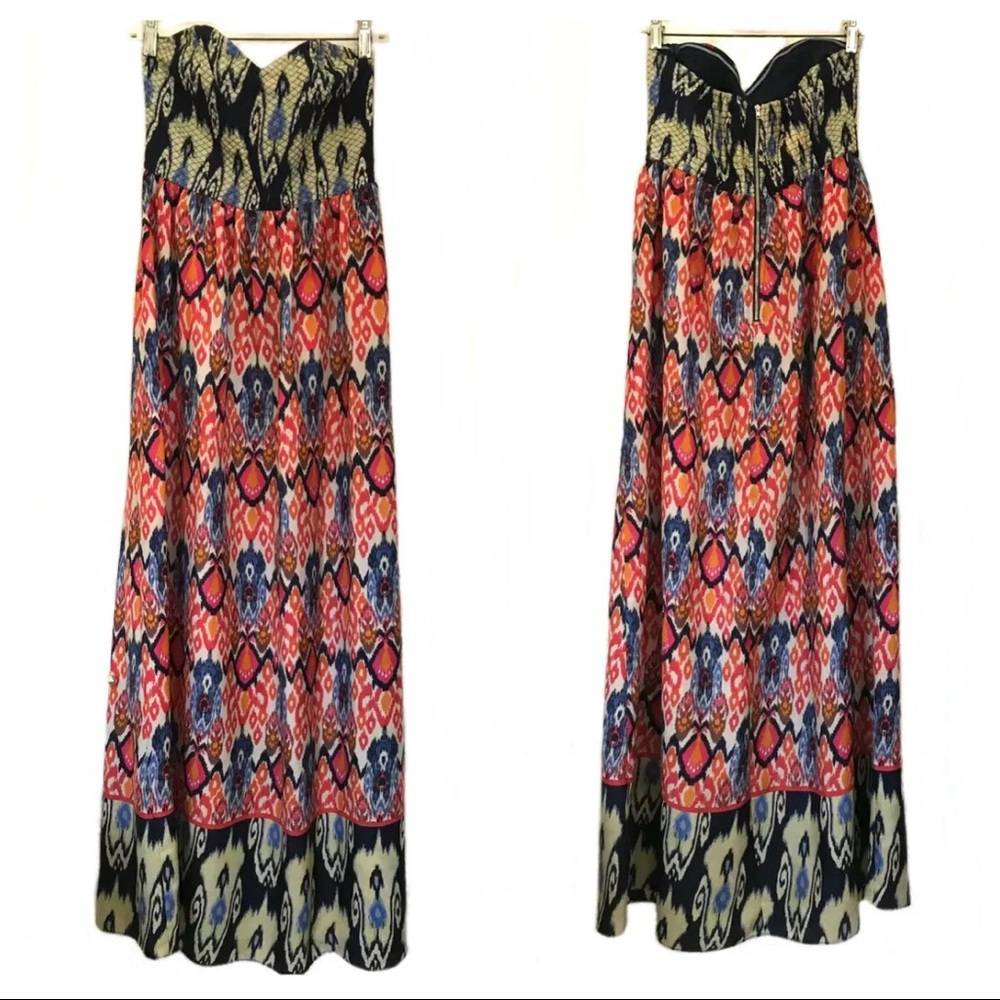 Strapless Maxi Dress Multicolor Southwestern Sz S